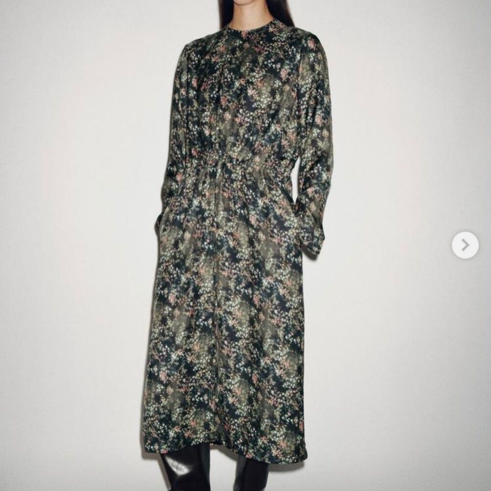 NWT! Zara Woman ZW Collection floral maxi long sleeve dress sz large